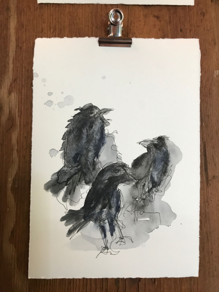 RAVENS V, One-Line-Drawing von Anselm Homey