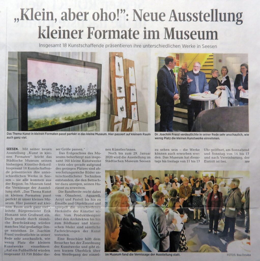 Presseartikel über Anselm Homey zur Ausstellung „Klein aber oho“, Museum Seesen
