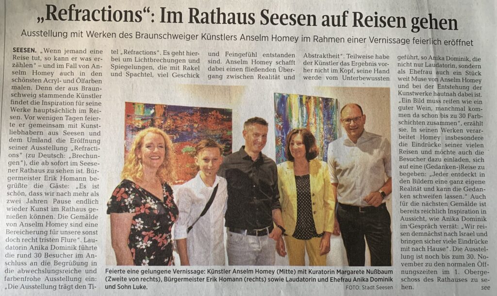 Presseartikel über Anselm Homey zur Ausstellung „Refractions“, Rathaus Seesen